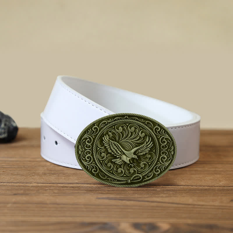 Ceinture en cuir à boucle florale gravée Soaring Eagle pour homme