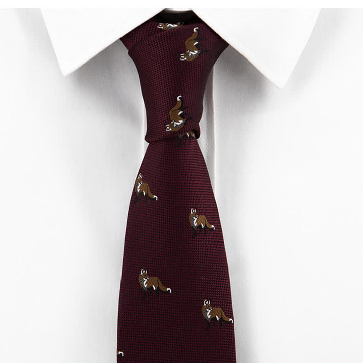 Cravate bordeaux pour homme avec motif de petits renards rôdeurs