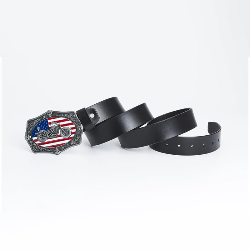 Ceinture en cuir pour homme avec tête de mort et drapeau américain