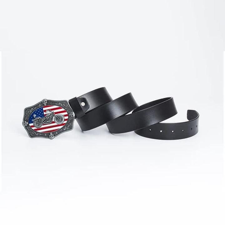 Ceinture en cuir pour homme avec tête de mort et drapeau américain