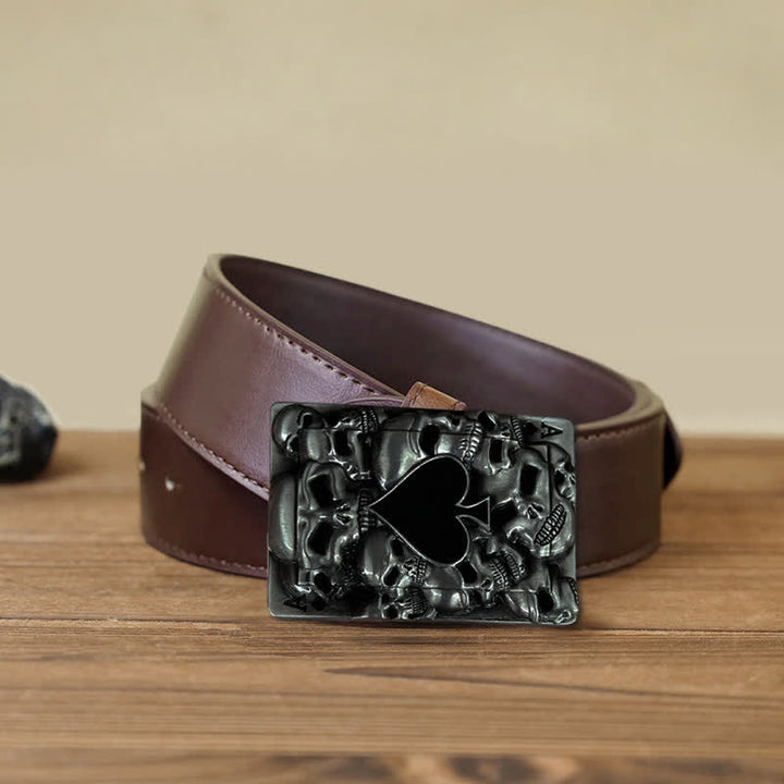 Ceinture en cuir à boucle tête de mort pour homme avec motif as de pique