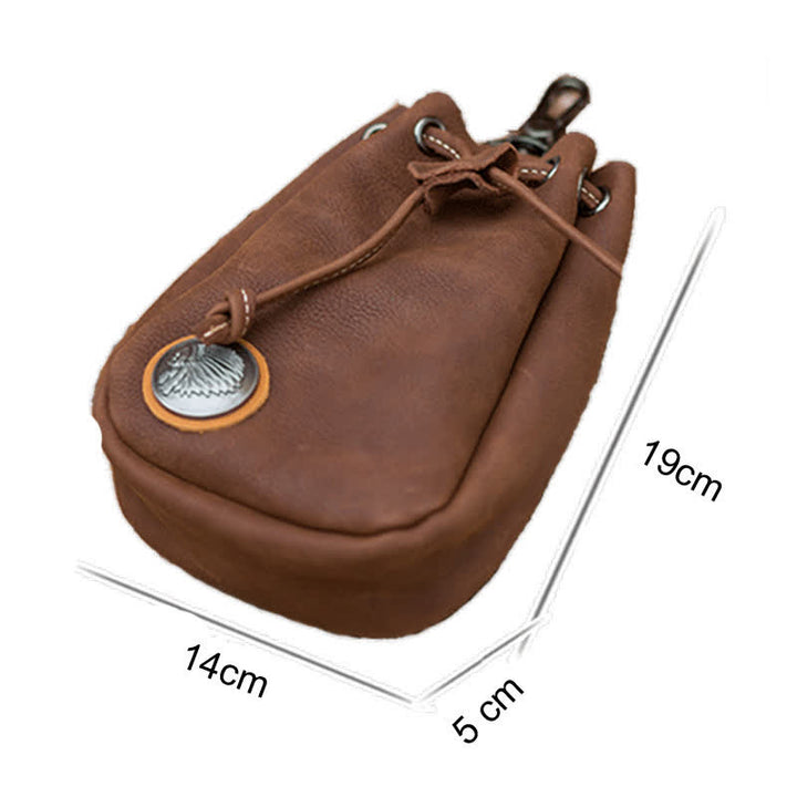 Petit portefeuille, porte-monnaie, sac ceinture en cuir avec cordon de serrage