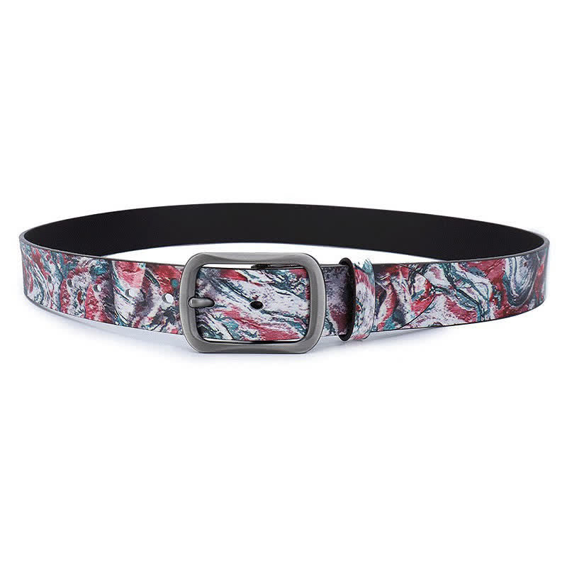 Ceinture en cuir véritable avec motif graffiti rouge et vert