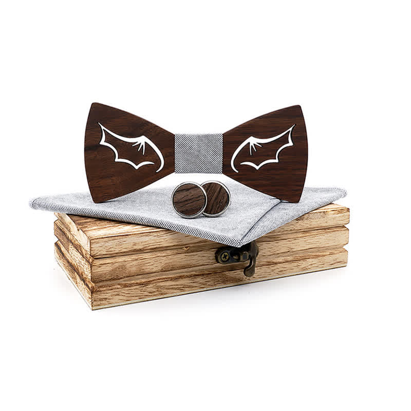 Lot de 3 nœuds papillon en bois avec ailes de démon pour homme