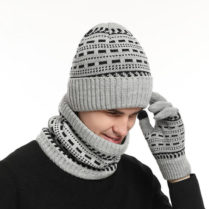 Ensemble de 3 gants, écharpe, bonnet en tricot double épaisseur ample