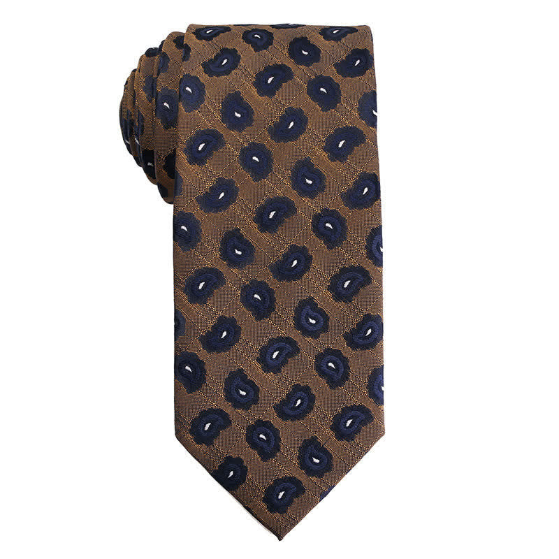 Cravate à motif cachemire pour homme, série orange et or - Paisleys bleu marine - image 4