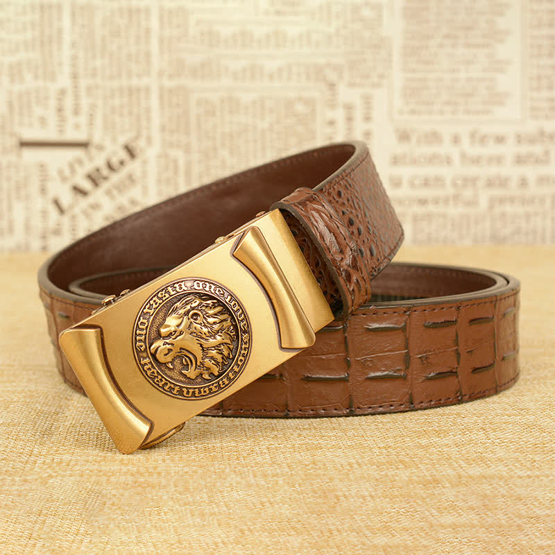 Ceinture en cuir à motif alligator tête de lion pour homme