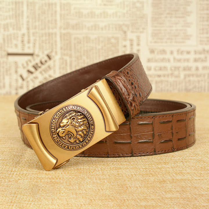 Ceinture en cuir à motif alligator tête de lion pour homme