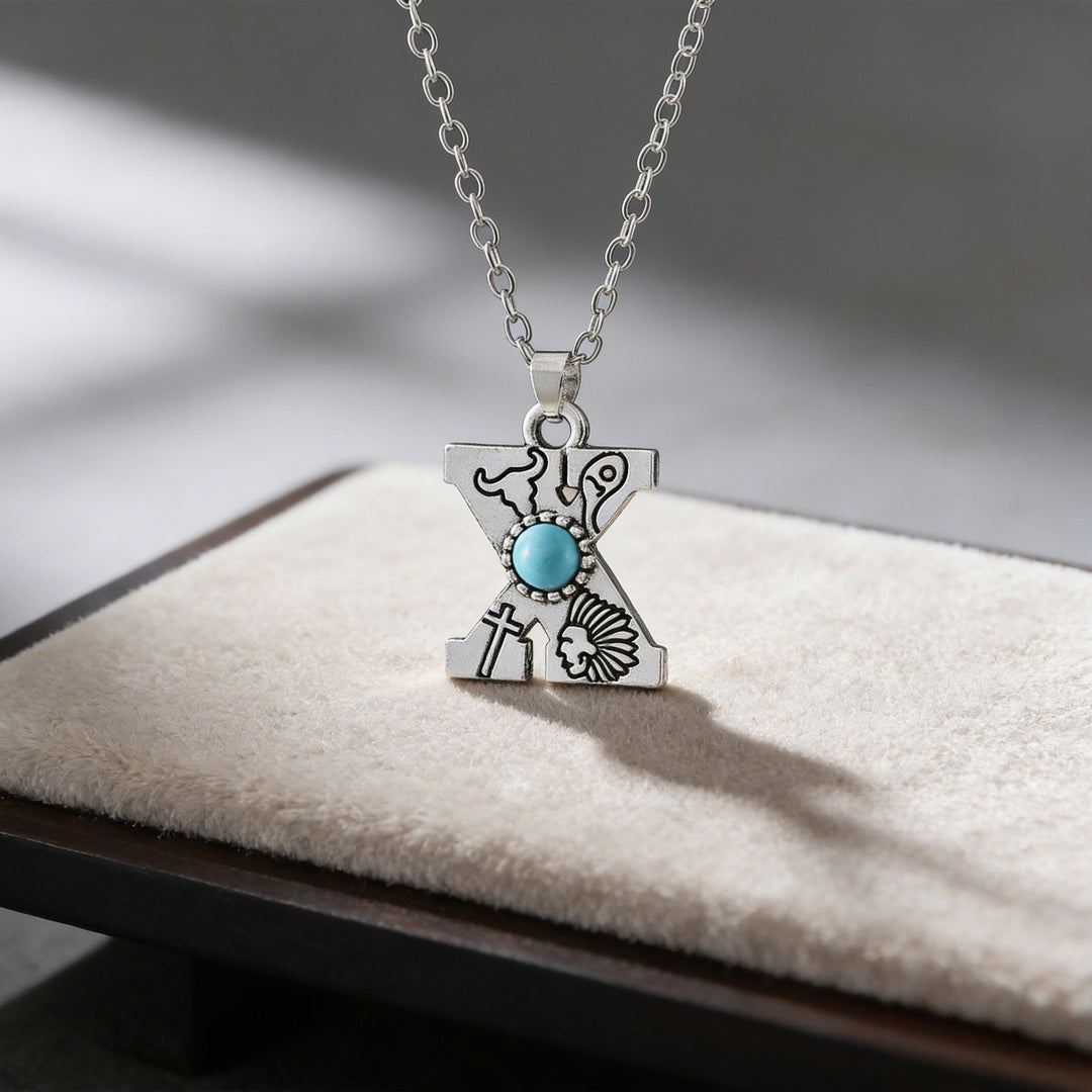 Collier vintage avec pendentif turquoise et initiale - X - image 24