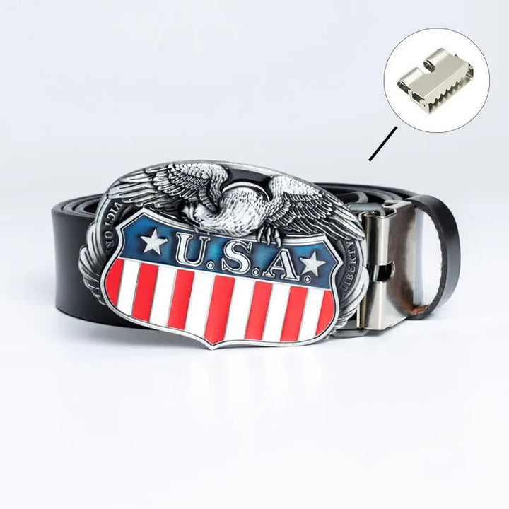 Ceinture en cuir pour homme avec drapeau américain et aigle volant