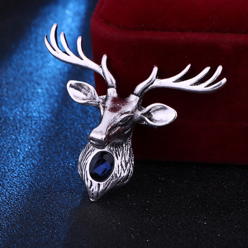 Broche majestueuse en forme de cerf bleu pour homme