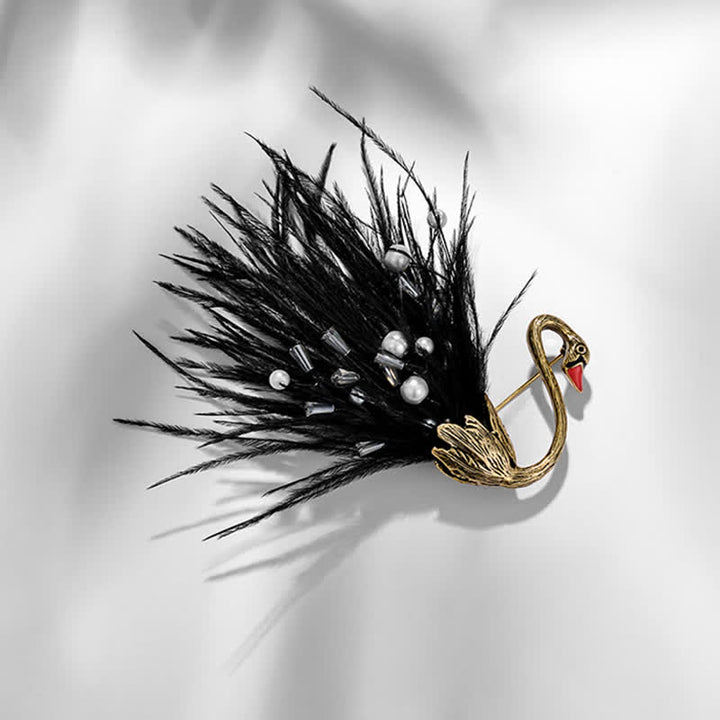 Broche en peluche en forme de cygne noir/blanc pour femme