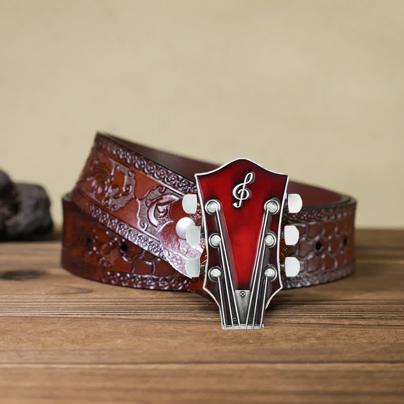 Ceinture en cuir avec boucle de tête de guitare musicale DIY pour homme