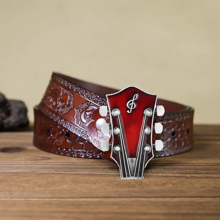 Ceinture en cuir avec boucle de tête de guitare musicale DIY pour homme