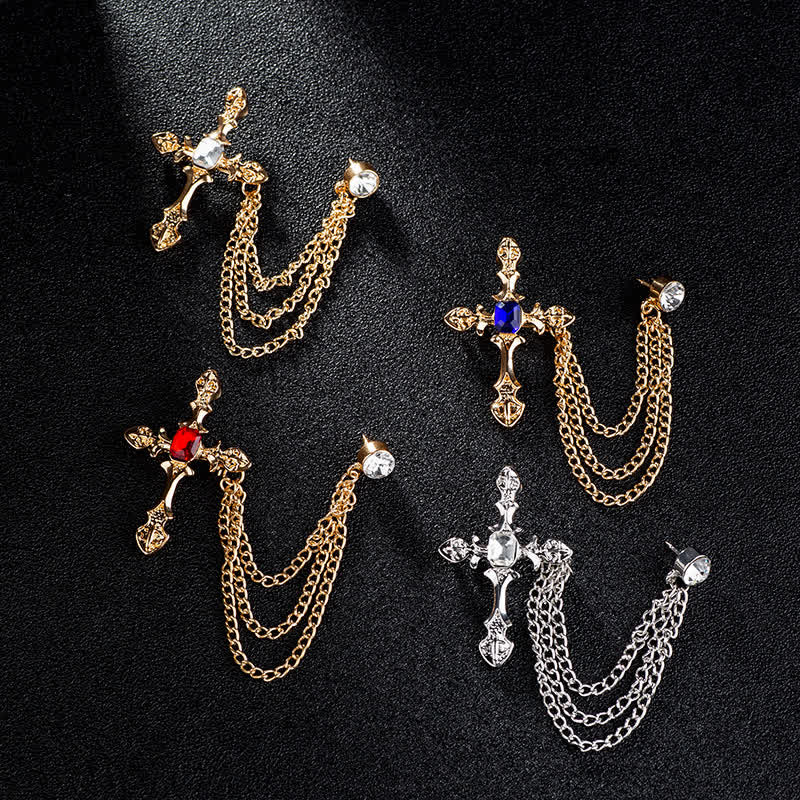 Broche classique en chaîne et cristal pour homme