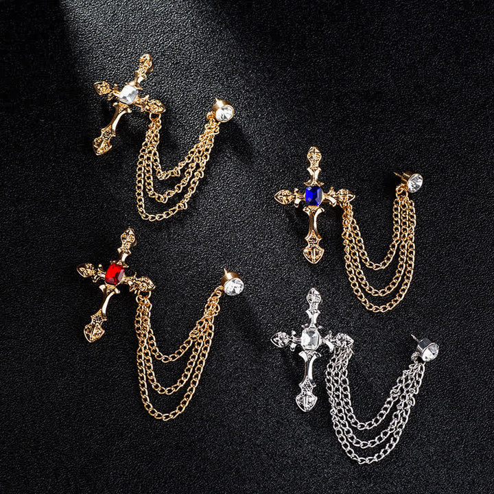 Broche classique en chaîne et cristal pour homme