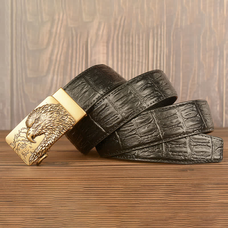 Ceinture en cuir pour homme avec motif crocodile et aigle sculpté