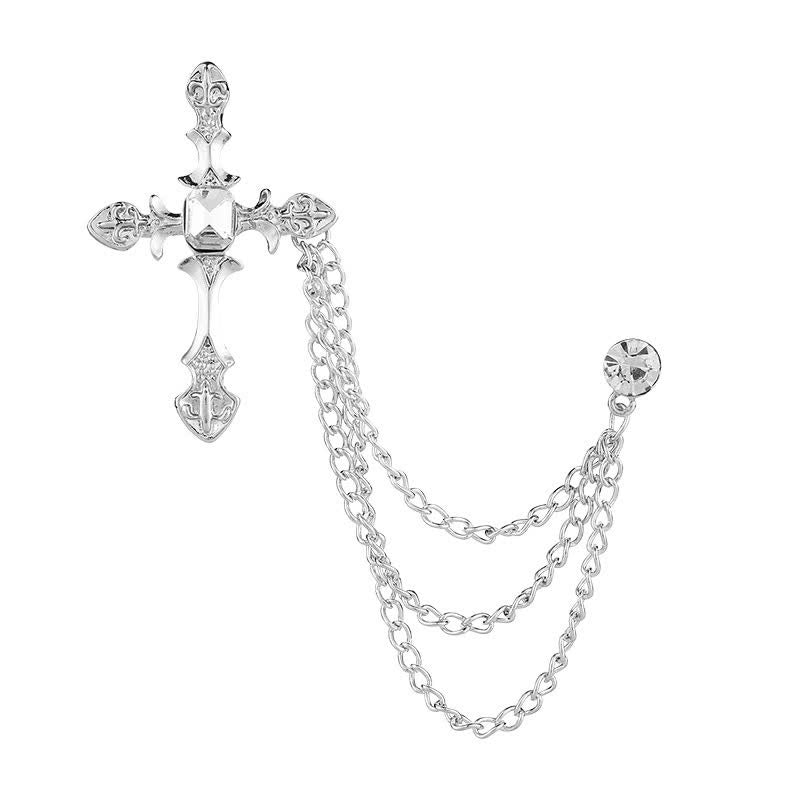 Broche classique en chaîne et cristal pour homme