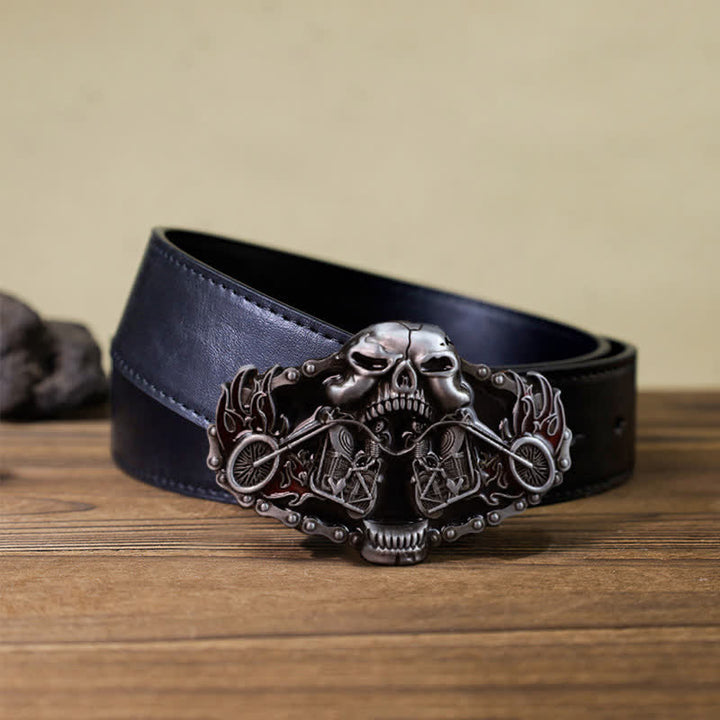 Ceinture en cuir à boucle tête de mort pour homme avec tête de mort et fantôme