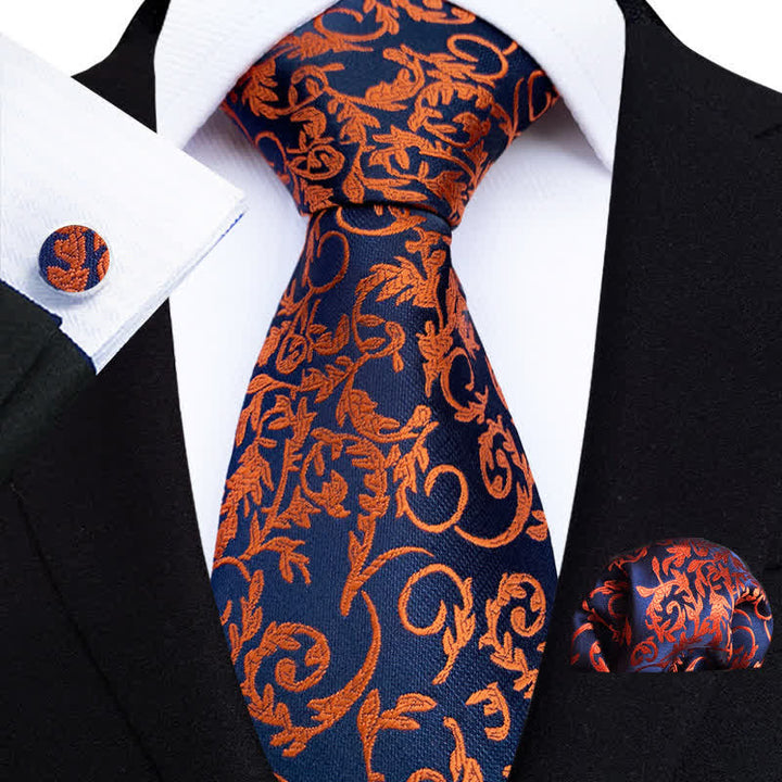 Ensemble de 3 cravates pour hommes en vigne orange et bleu marine