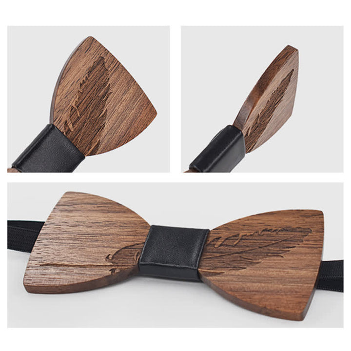 Lot de 2 noeuds papillon en bois gravés en plumes pour homme