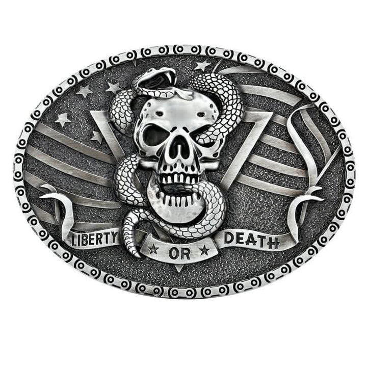 Ceinture en cuir à boucle tête de mort et serpent « Liberty or Death » pour homme