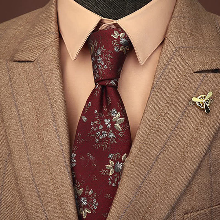 Cravate vintage à motif floral rouge foncé et bleu pour homme - Rouge foncé et bleu - image 0