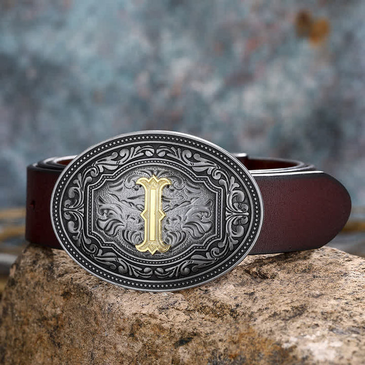 Ceinture en cuir unisexe style hip-hop avec boucle en relief et initiales