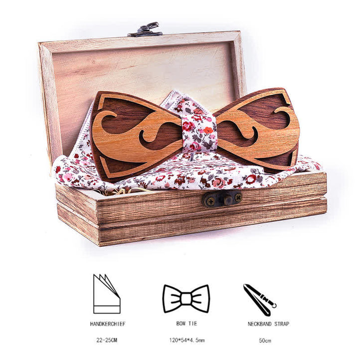 Lot de 2 nœuds papillon en bois pour hommes avec barbe sculptée