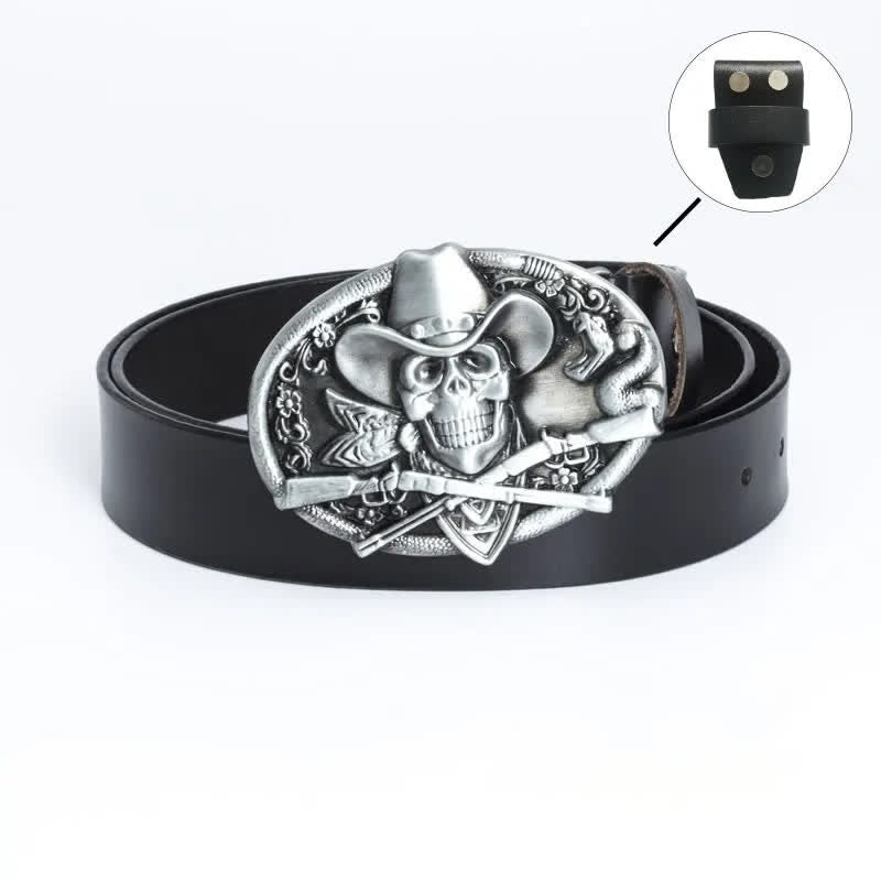 Ceinture en cuir pour homme avec tête de mort et armes croisées