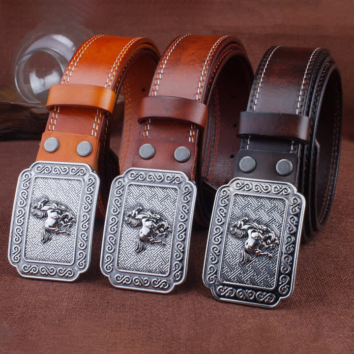Ceinture en cuir de cheval argenté ethnique pour homme avec motif cowboy