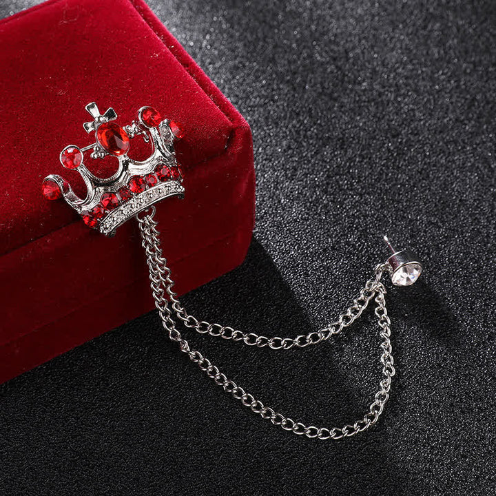 Broche en chaîne et strass pour homme avec couronne rétro - Argent et rouge - image 10
