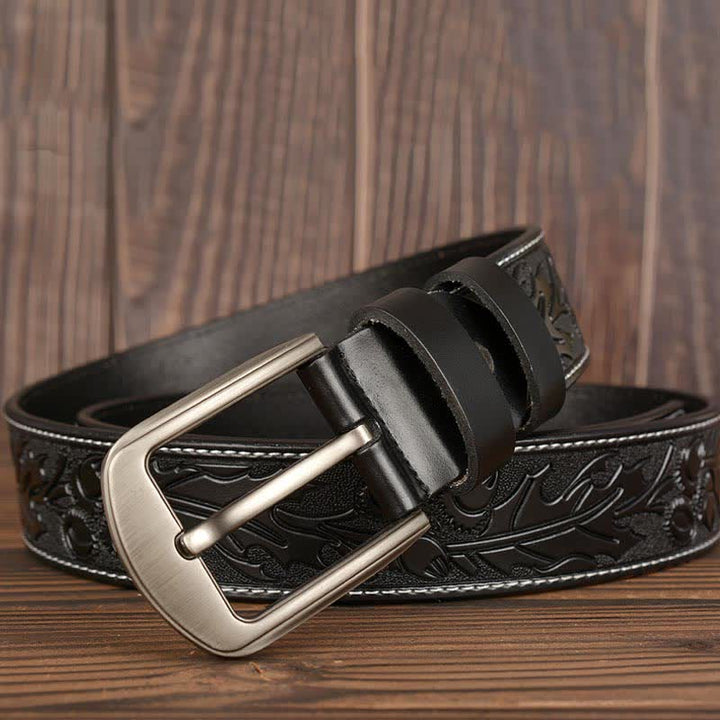 Ceinture en cuir à motif floral en relief pour homme