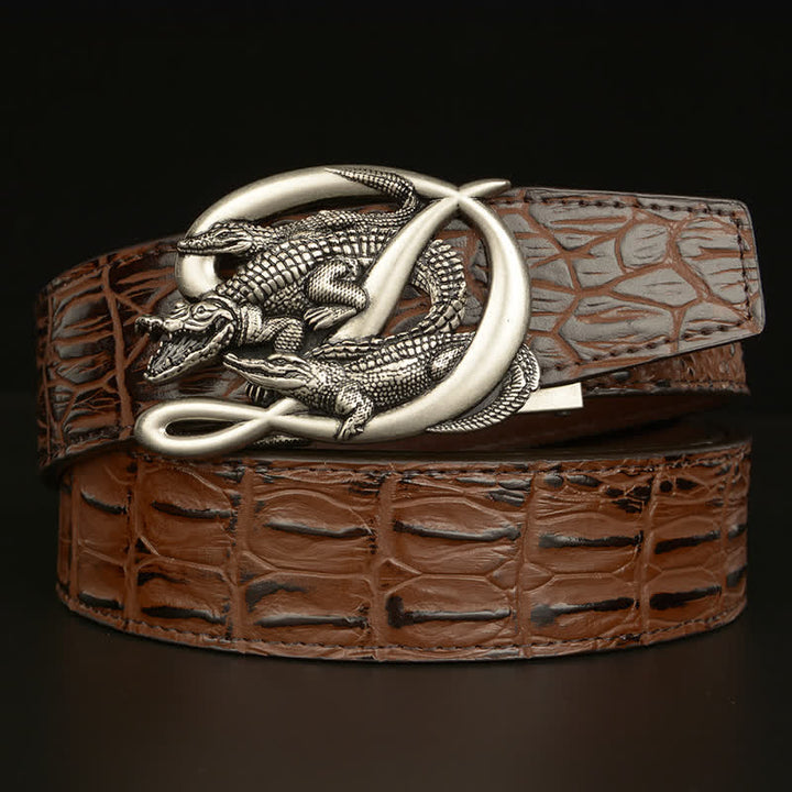 Ceinture en cuir à motif alligator avec boucle en crocodile pour homme