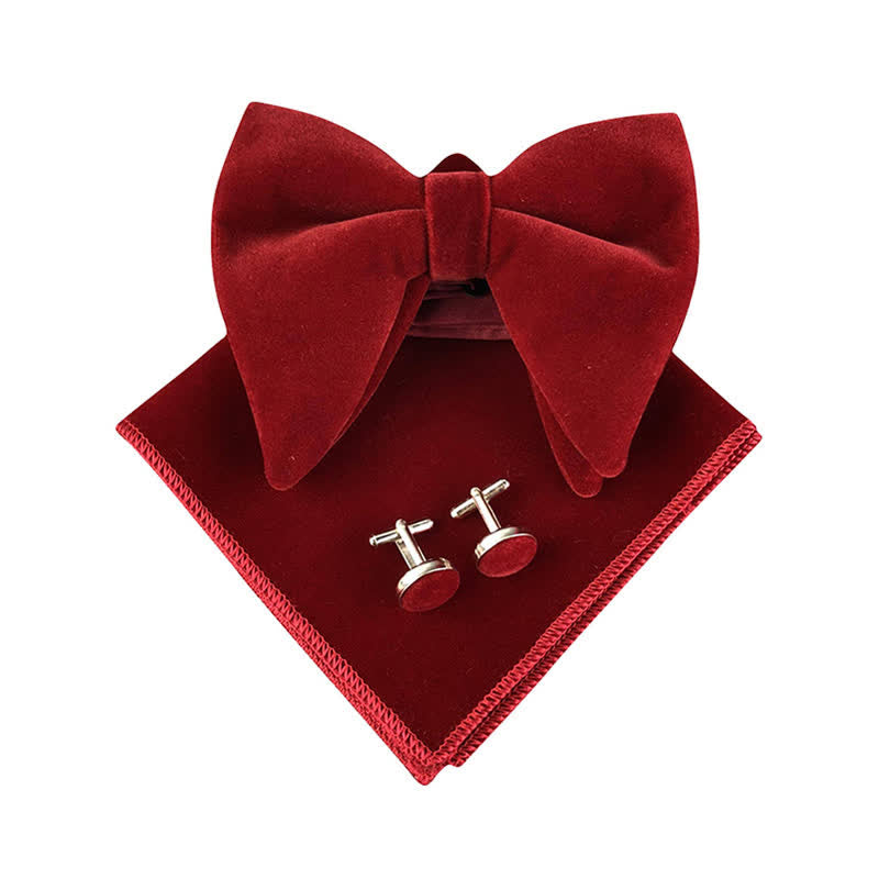 Ensemble de 3 nœuds papillon pointus surdimensionnés en velours pour homme - Bourgogne - image 0