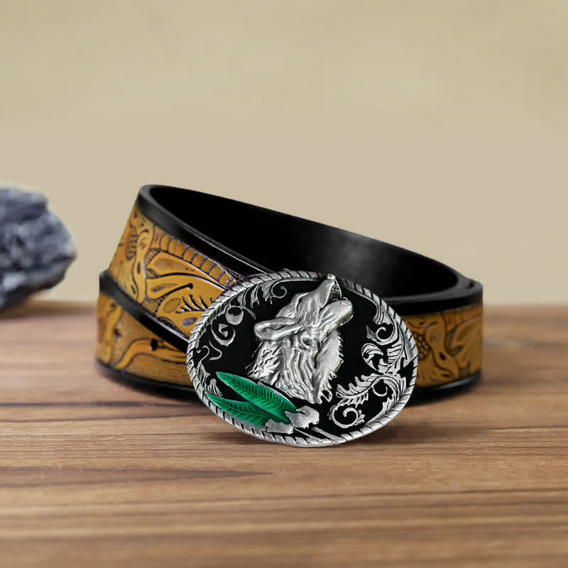 Ceinture en cuir à boucle tête de loup hurlant DIY pour homme
