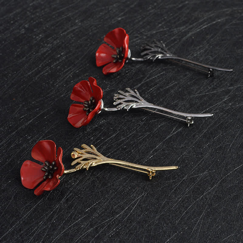 élégante Broche en forme de coquelicot rouge pour femme