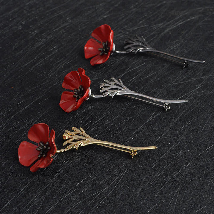 élégante Broche en forme de coquelicot rouge pour femme