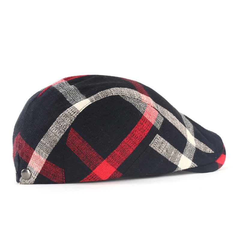 Casquette béret fine ajustable à carreaux rayés