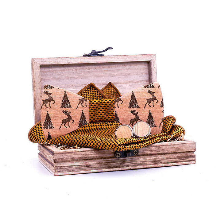 Lot de 3 nœuds papillon en bois à motif cerf et sapin de Noël pour homme