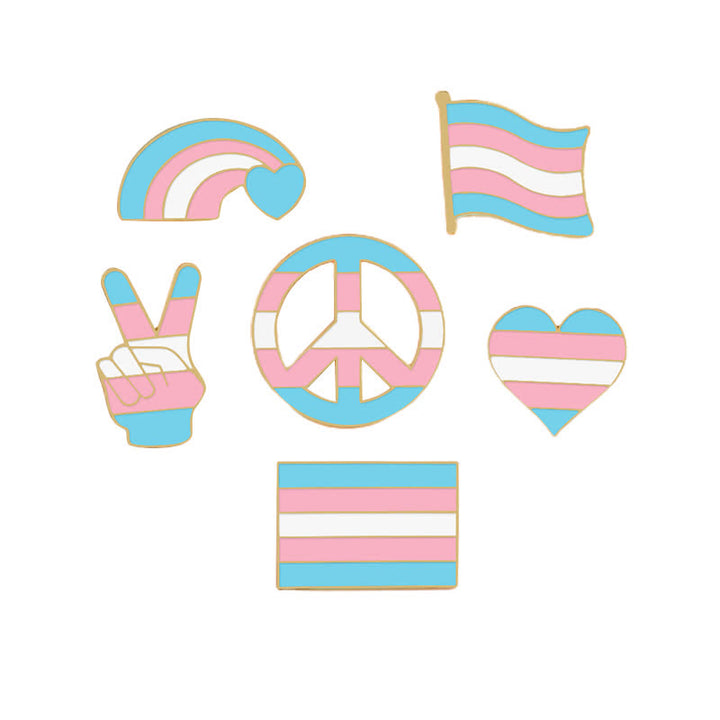 Lot de 6 broches avec drapeau arc-en-ciel rose et bleu pour la Journée de la fierté