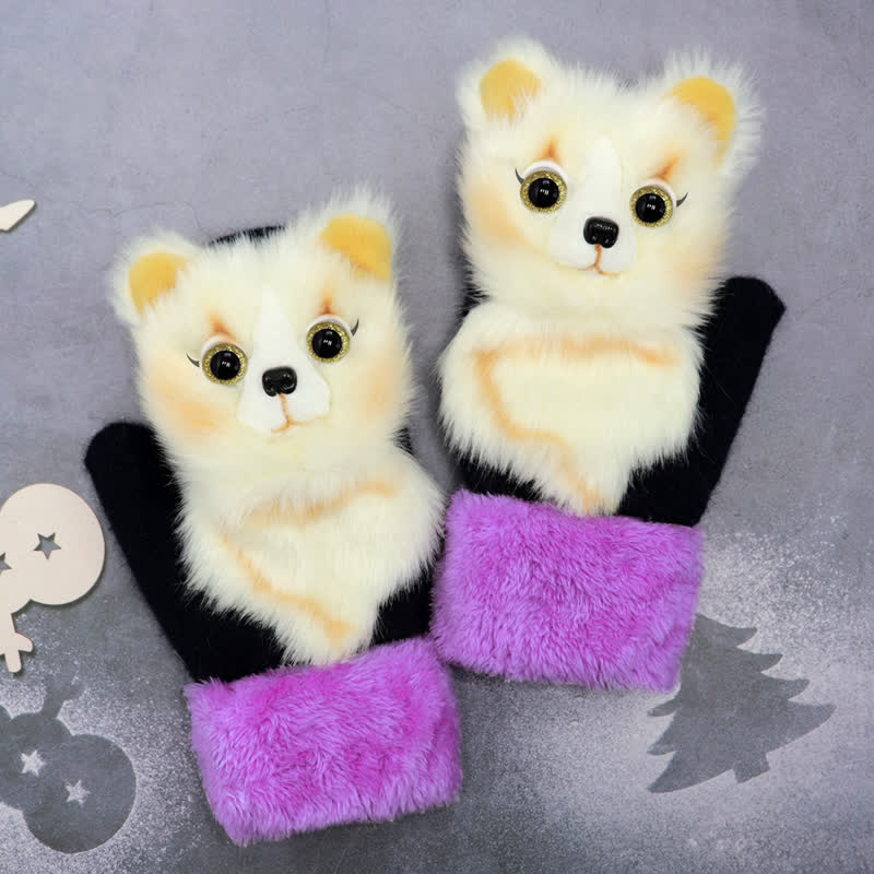 Gants mitaines en fourrure d'animaux mignons pour femmes