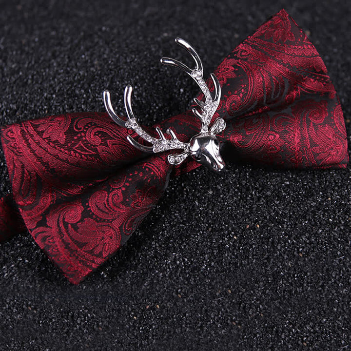 Nœud papillon pour homme avec motif cachemire et tête d'élan de Noël