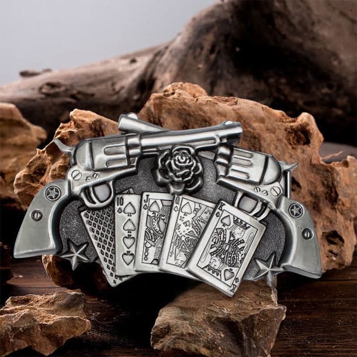Ceinture en cuir à boucle double pistolet poker pour homme