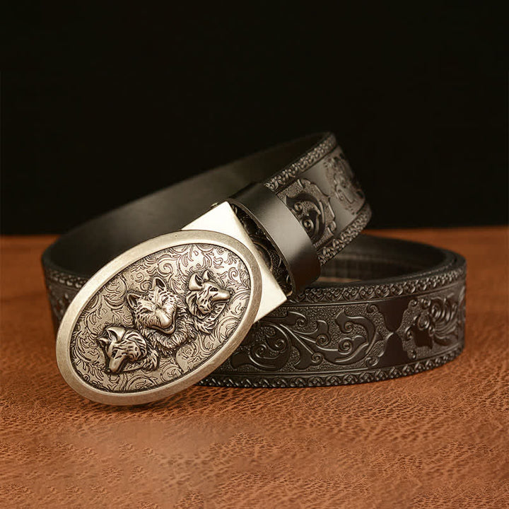 Ceinture en cuir pour homme avec motif Légende des loups affamés