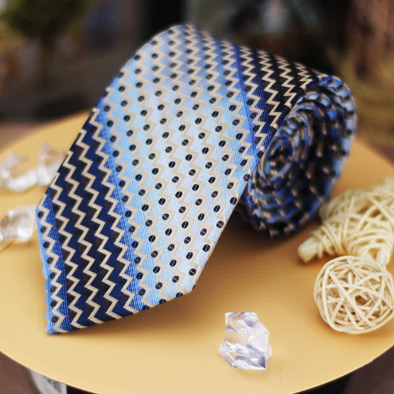 Cravate à rayures en zigzag à pois bleus et noirs dégradés pour homme