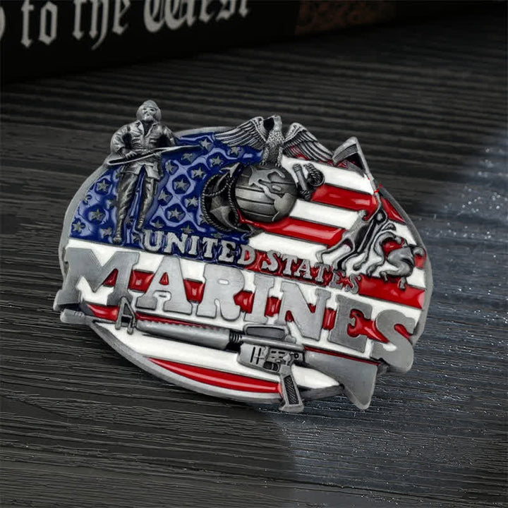 Ceinture en cuir à boucle militaire pour homme des Marines américains
