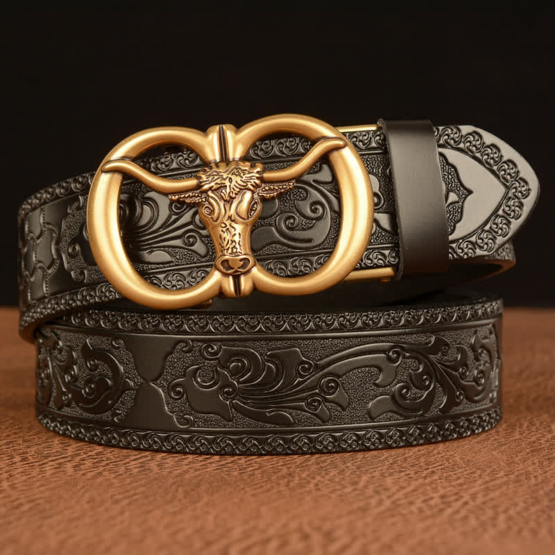 Ceinture en cuir avec boucle tête de taureau pour homme