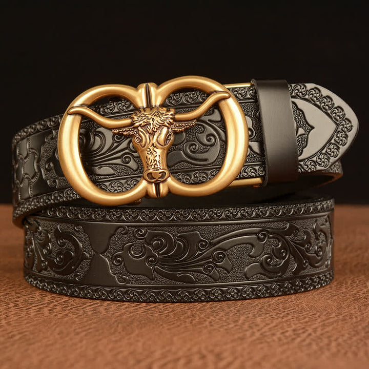 Ceinture en cuir avec boucle tête de taureau pour homme