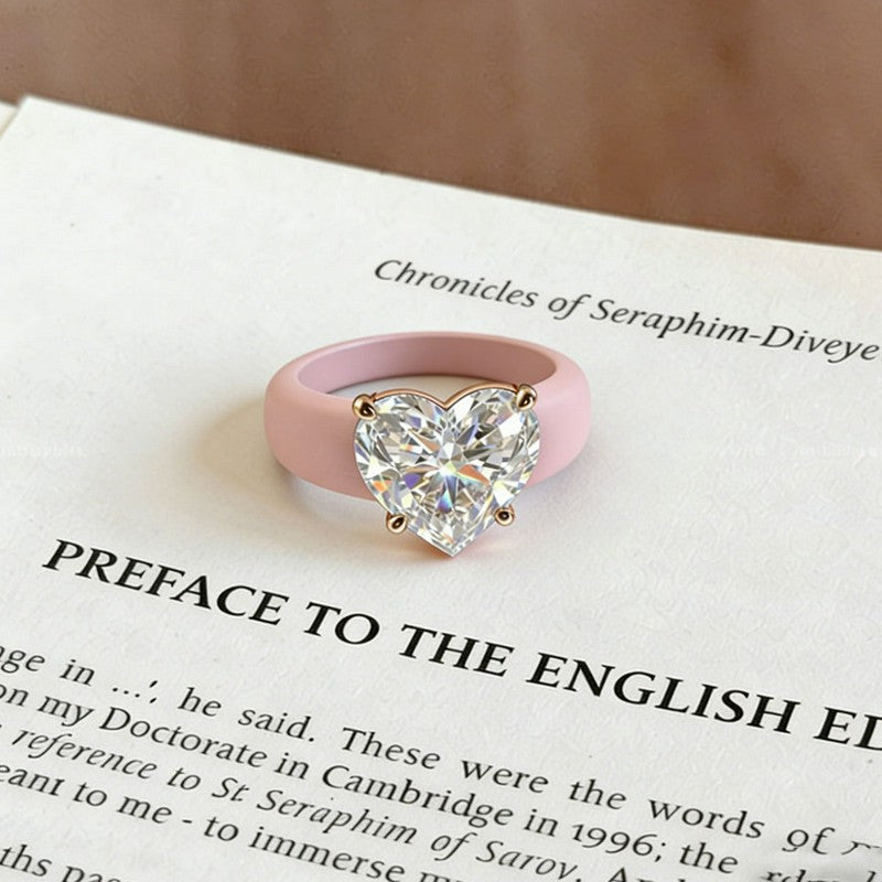Bague en silicone hypoallergénique souple en forme de cœur avec zircon cubique - Rose et blanc - 10 US - image 0